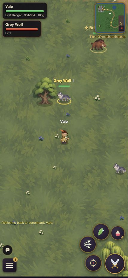 A ranger targeting a Grey Wolf in the Meadowlands