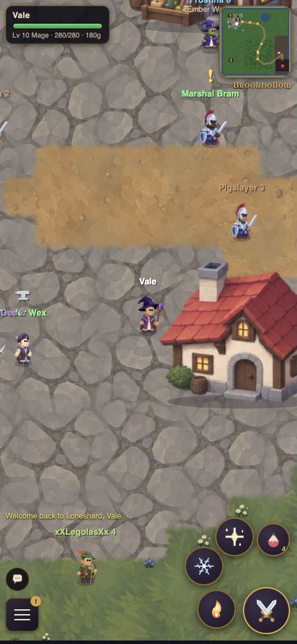Loneshard town populated by simulated adventurers